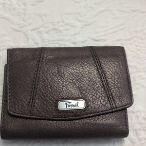 Fossil Dark Brown Leather Wallet with Silver Accent